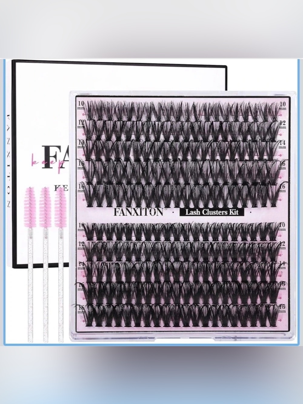 Fanxiton DIY Lash Extension Kit Black Natural Wispy Lash Clusters Kit, 40D/50D D